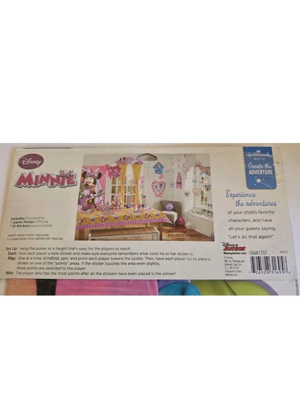 Minnie Mouse Party Game Pin the Bow on Minnie Poster Hallmark Disney 3+